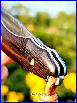 Handmade Drop Point Pocket Folding Knife Hunting Survival Damascus Steel Wood S
