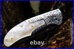 Handmade Feather Damascus steel Liner Lock pocket Folding Outdoor Hunting knife