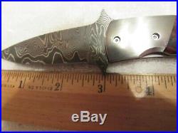 Handmade Folding Knife. Ed Vanhoy. Damascus Blade. Unused. Excellent