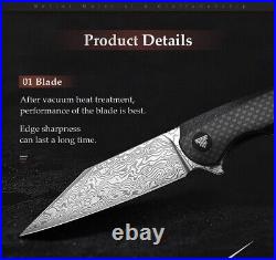 Handmade Folding Knife Knives Damascus Carbon Fiber Handle Tactical Survival EDC