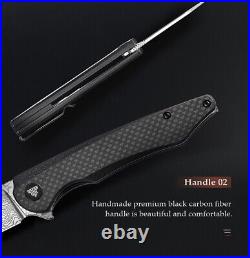 Handmade Folding Knife Knives Damascus Carbon Fiber Handle Tactical Survival EDC