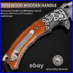 Handmade Folding Knife Knives Damascus VG10 Wood Handle Tactical Outdoor Camping