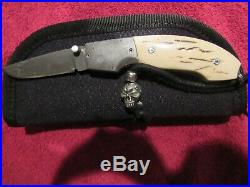 Handmade Folding Knife. Mike'Whiskers' Allen. Damascus Fossil Lockback. Mint