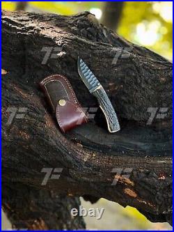 Handmade Folding Knives, Stag horn Folding Knife, Damascus Pocket Knife, Camping