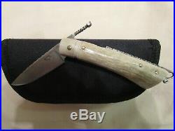 Handmade Folding knife. David Winston. Frontier Style Damascus Stag
