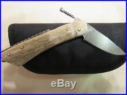 Handmade Folding knife. David Winston. Frontier Style Damascus Stag