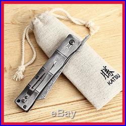 Handmade Full Damascus Steel Bamboo Style Japanese Razor Pocket Folding Knife W