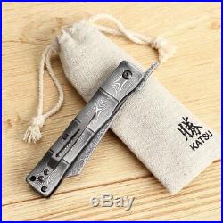 Handmade Full Damascus Steel Japanese Razor Pocket Folding Knife with Pocket Clip
