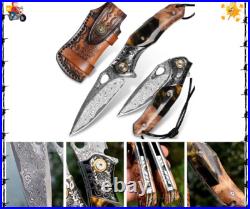 Handmade Japan Damascus steel pocket knife, 3.1 VG10 blade Folding Knife holster