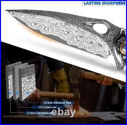 Handmade Japan Damascus steel pocket knife, 3.1 VG10 blade Folding Knife holster