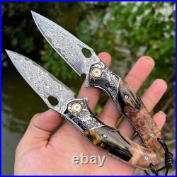 Handmade Japan Damascus steel pocket knife, 3.1 VG10 blade Folding Knife holster