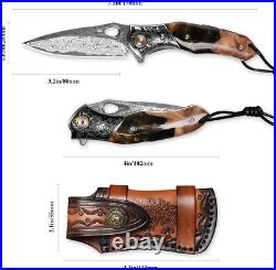 Handmade Japan Damascus steel pocket knife, 3.1 VG10 blade Folding Knife holster