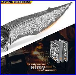 Handmade Japanese Folding Knife Knives Damascus Carbon Fiber Handle Tactical EDC