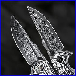 Handmade Japanese Folding Knife Knives Damascus Steel Wood Handle Tactical EDC