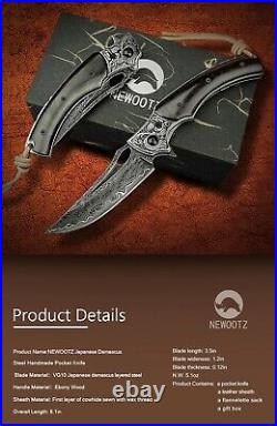 Handmade Japanese VG10 Core 67-Layer Damascus Blade Ebony Handle Folding Knife