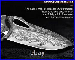 Handmade Japanese VG10 Damascus Folding Knife Knives Ironwood Handle Tactical