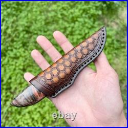 Handmade Knife Blade Steel Damascus Fossil Insert Stabilized Wood Red #274