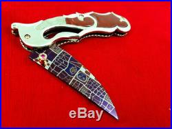 Handmade Mr. Suchat Folding Knive Mosaic Damascus Blade Titanium Frame Lock Back