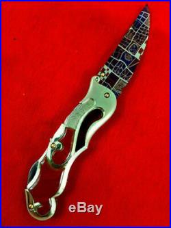 Handmade Mr. Suchat Folding Knive Mosaic Damascus Blade Titanium Frame Lock Back