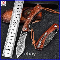 Handmade VG10 Damascus Steel Outdoor Tactical Folding Pocket Knife with Sheath