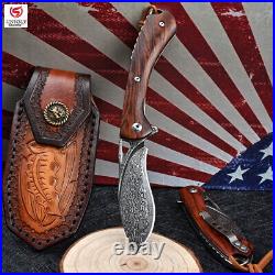 Handmade VG10 Damascus Steel Outdoor Tactical Folding Pocket Knife with Sheath