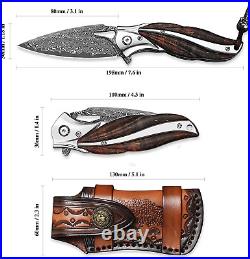 Handmade VG10 Damascus Steel Outdoor Tactical Pocket Folding Knife with Sheath