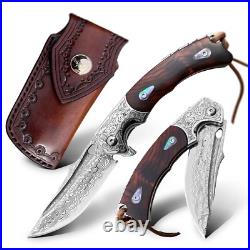 Handmade knife Japanese VG10 Damascus Steel Folding Knife, Rosewood Liner Lock