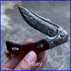 Handmade knife Japanese VG10 Damascus Steel Folding Knife, Rosewood Liner Lock