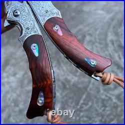Handmade knife Japanese VG10 Damascus Steel Folding Knife, Rosewood Liner Lock