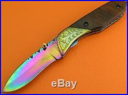 Heat Process Color Damascus Steel Rosewood Liner Lock Folding Knife FS13CBC-2