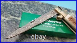 Hen & Rooster Stiletto Kris Damascus Stag Folding Blade Pocket Knife Medium