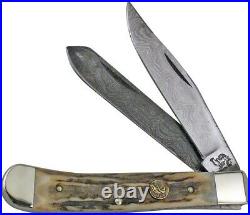 Hen & Rooster Trapper Damascus Stag EDC Folding Knife Pocket Folder 312-DS/D