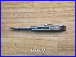 Hennie du Plessis Front flipper Folding Knife, Zirconium, Micarta, Damascus