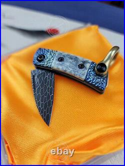 High End Damascus Folding Knife Pocket Mosaic Pattern Ball Bearing Titanium Bone
