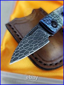 High End Damascus Folding Knife Pocket Mosaic Pattern Ball Bearing Titanium Bone