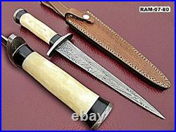 High Quality Damascus Folded Steel Knife Medieval Dirk Dagger Sharp Edge Blade