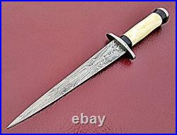 High Quality Damascus Folded Steel Knife Medieval Dirk Dagger Sharp Edge Blade