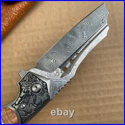 High Quality Hunting Knife Vg10 Damascus Folding Knives Blood Grooved with Sheath