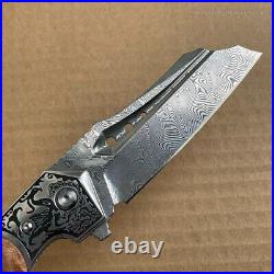 High Quality Hunting Knife Vg10 Damascus Folding Knives Blood Grooved with Sheath