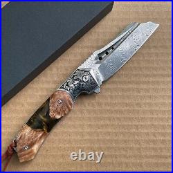 High Quality Hunting Knife Vg10 Damascus Folding Knives Blood Grooved with Sheath