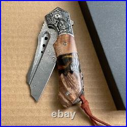 High Quality Hunting Knife Vg10 Damascus Folding Knives Blood Grooved with Sheath