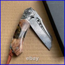 High Quality Hunting Knife Vg10 Damascus Folding Knives Blood Grooved with Sheath