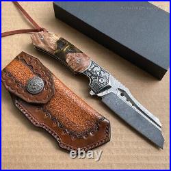 High Quality Hunting Knife Vg10 Damascus Folding Knives Blood Grooved with Sheath