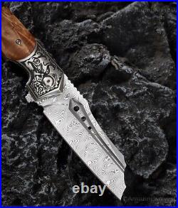 High Quality Hunting Knife Vg10 Damascus Folding Knives Blood Grooved with Sheath