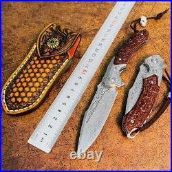 High-end Drop Point Knife Folding Pocket Hunting Survival Forged Damascus Steel