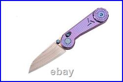 Hightron EdgePlay Folding Knife Purple Ti Handle Copper Damascus Blade HT01PUR