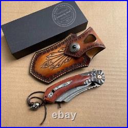 Hunting Knife Tactical Damascus Folding Knives Flipper Ball Bearings With Sheath