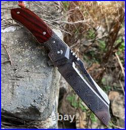 Hunting Knife Tactical Vg10 Damascus Folding Knives Flipper Blood Grooved Sheath