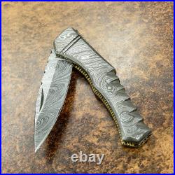 Impact Cutlery Custom Damascus Folding Pocket Knife File Worked Slim Traper