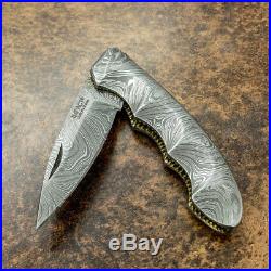 Impact Cutlery Rare Custom Damascus Folding Pocket Knife File Worked Slim Traper